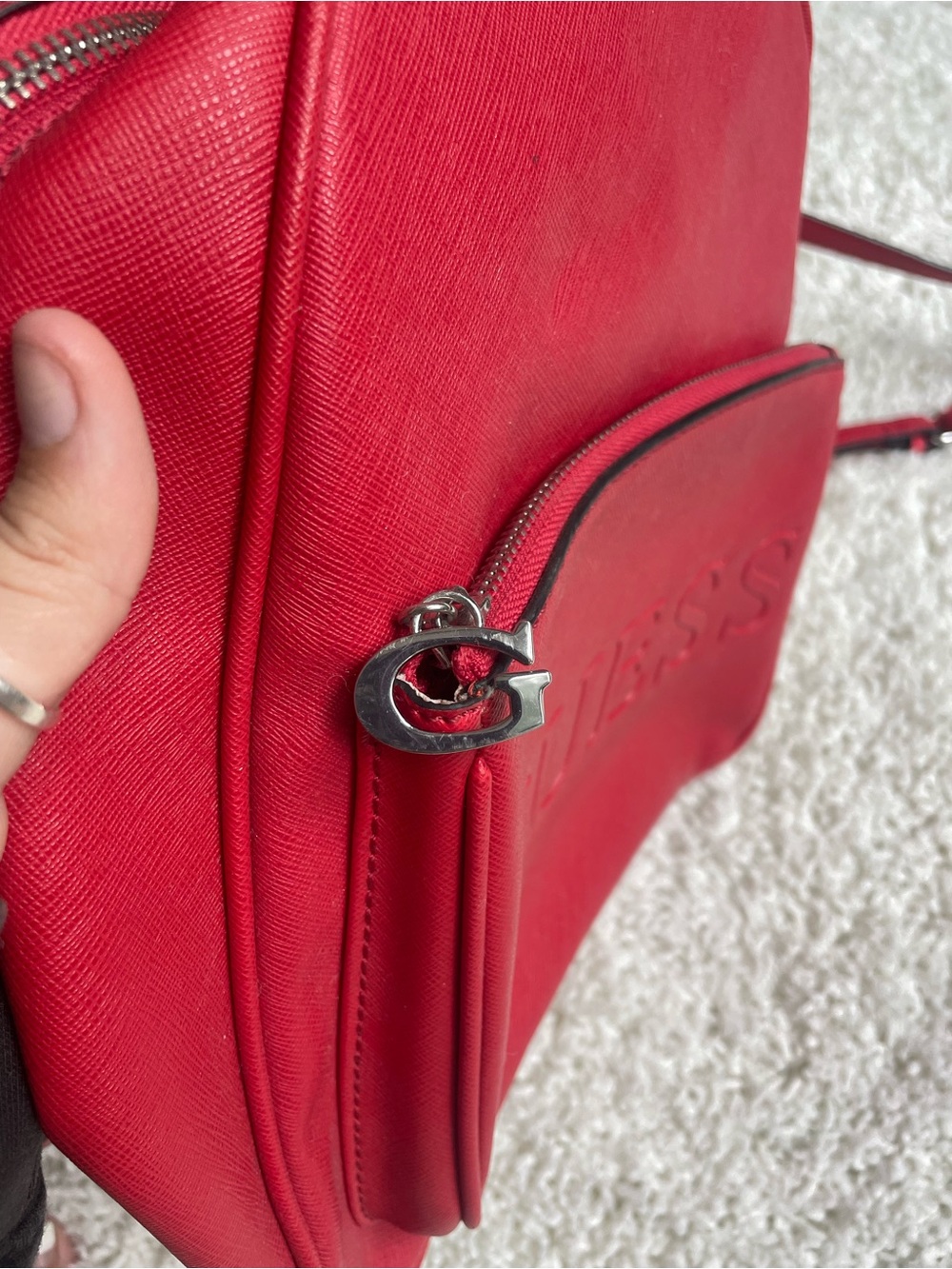 GUESS Red Embossed Logo Mini Backpack - Picture 3 of 8